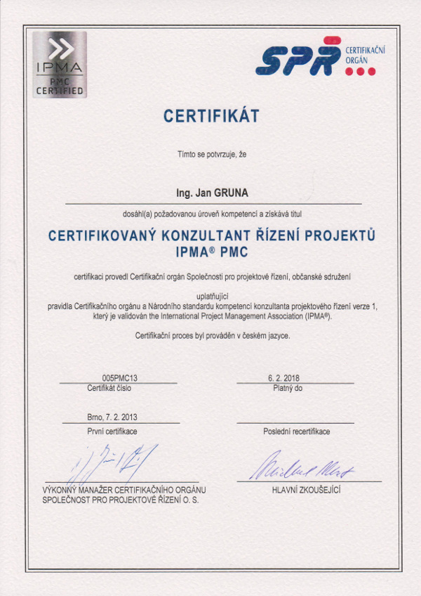 Certifikát PM Consulting